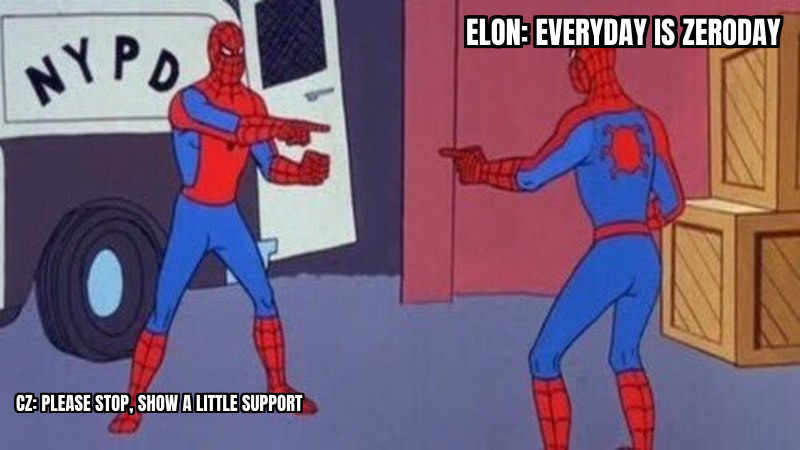 meme: Elon replies 'Everyday is Zeroday' to Binance hack report, CZ asks him to 'please stop'